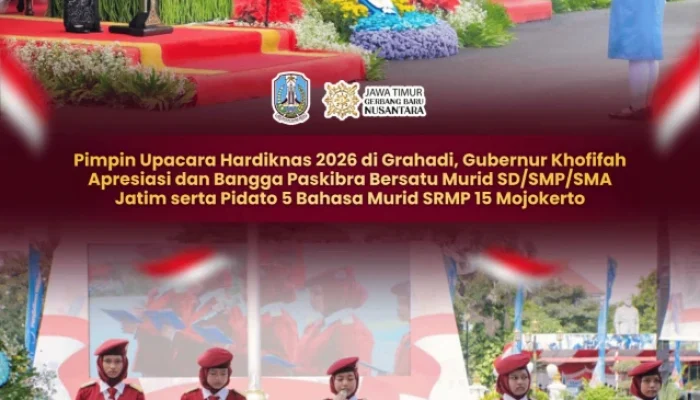 Gubernur Khofifah Bangga! Paskibra SD-SMP-SMA Jatim Tampil Solid di Hardiknas 2026