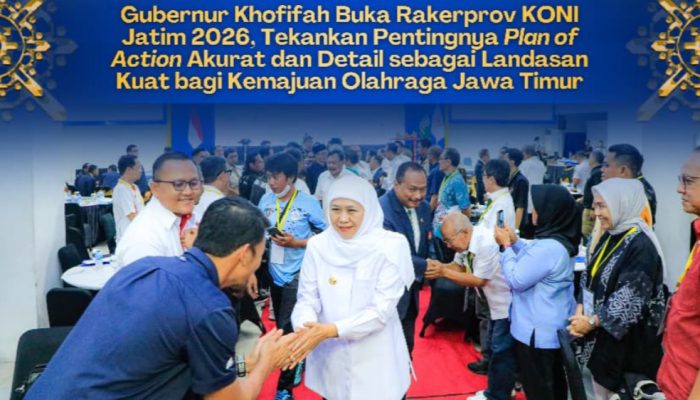 Buka Rakerprov KONI Jatim 2026, Gubernur Khofifah Indar Parawansa Dorong Tata Kelola dan Kolaborasi Olahraga