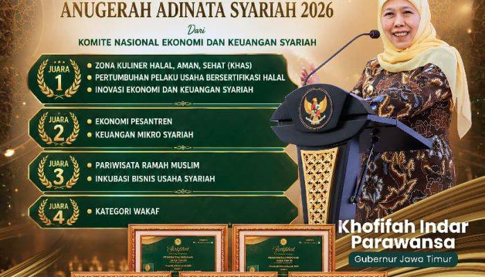 Gubernur Khofifah: Jatim Borong Delapan Penghargaan Anugerah Adinata Syariah 2026, Siap Jadi Pusat Ekonomi Syariah Nasional