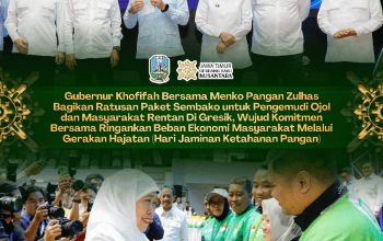 Gubernur Khofifah dan Menko Pangan Zulhas Salurkan 600 Paket Sembako untuk Ojol, Nelayan, dan Masyarakat Rentan di Gresik