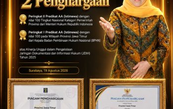 Jawa Timur Raih Dua Penghargaan Nasional JDIH, Gubernur Khofifah: Predikat AA dan Nilai 100 Jadi Motivasi
