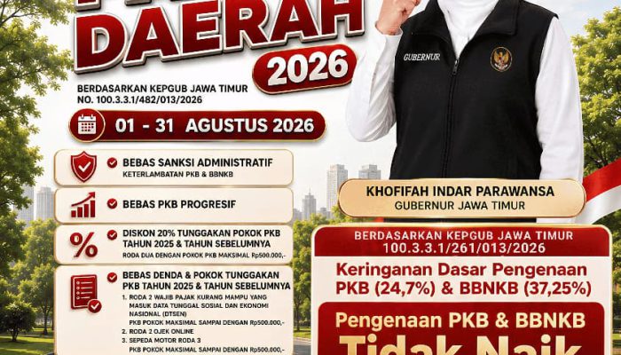 Gubernur Khofifah Hadirkan Kado HUT ke-81 RI, Bebaskan Pajak Daerah Selama Agustus 2026 untuk Ringankan Beban Masyarakat