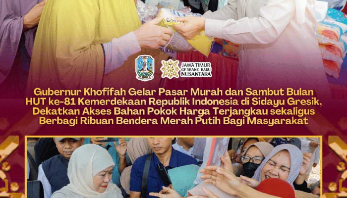 Gubernur Khofifah Bagikan Ribuan Bendera Merah Putih di Gresik, Ajak Warga Semarakkan HUT Ke-81 RI