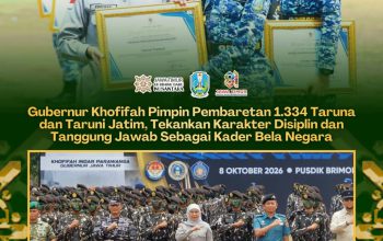 Gubernur Khofifah Pimpin Pembaretan 1.334 Taruna Jatim, Tekankan Disiplin dan Karakter Kader Bela Negara