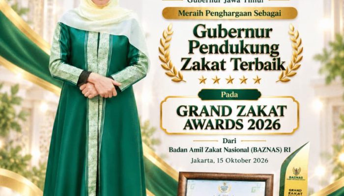 Gubernur Khofifah Raih Grand Zakat Award 2026, Diapresiasi atas Dukungan Penguatan Zakat