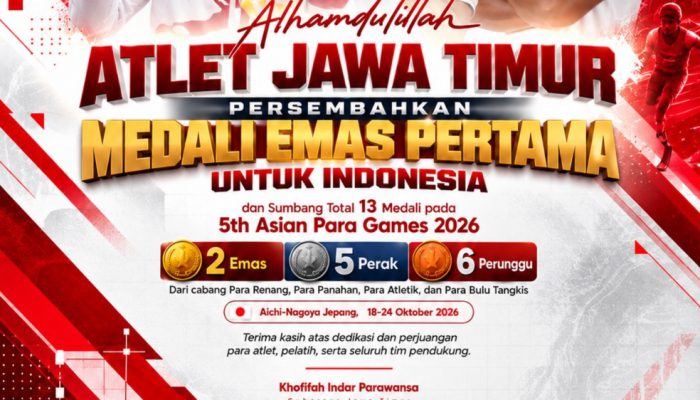 Khofifah Bangga, Atlet Jawa Timur Sumbang 13 Medali di Asian Para Games 2026